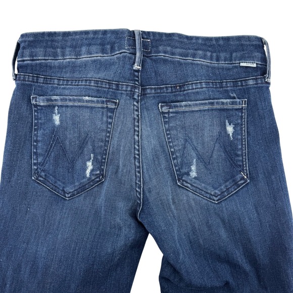 Mother The Looker Skinny Jeans Women 27 Dark Blue Distressed Denim Made in USA - Picture 2 of 11